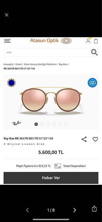 Orijinal kutulu Rose Gold Rayban Gözlük