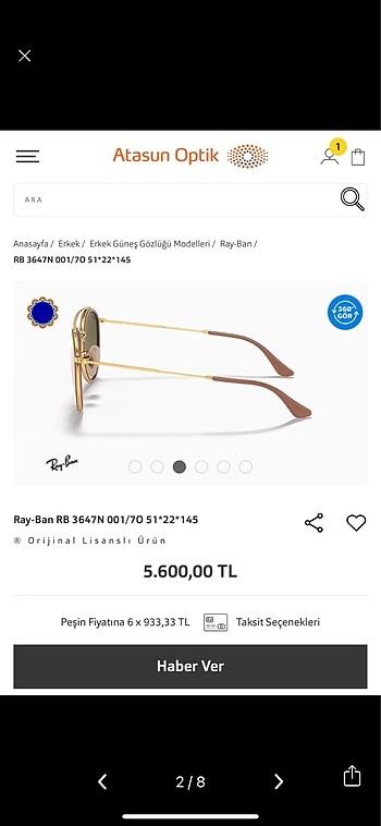 Orijinal kutulu Rose Gold Rayban Gözlük - Görsel 3