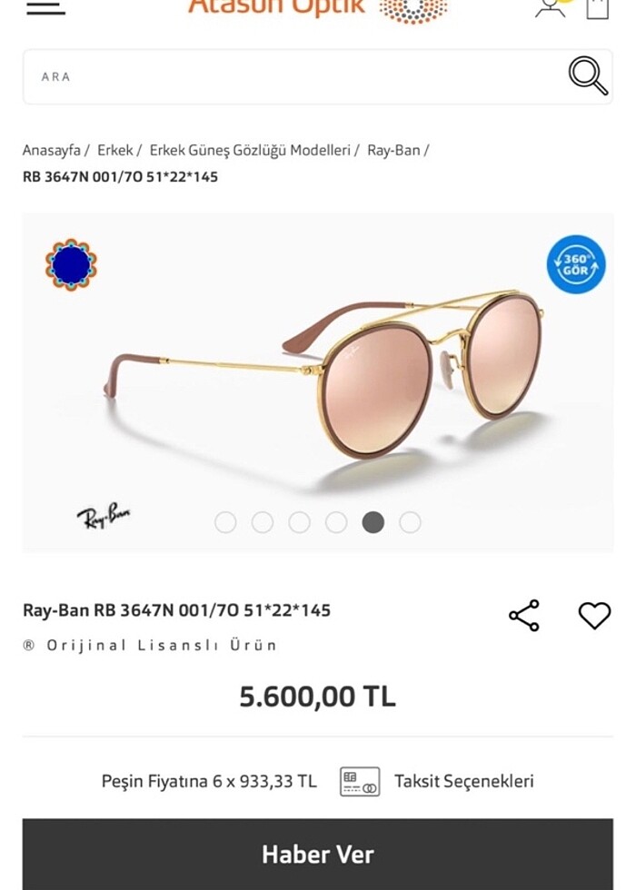 Orijinal kutulu Rose Gold Rayban Gözlük - Görsel 5