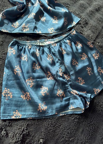 Mavi Desenli Mini İp Askılı Pijama Takımı - Görsel 3