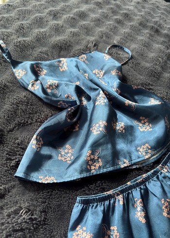 xs Beden Mavi Desenli Mini İp Askılı Pijama Takımı