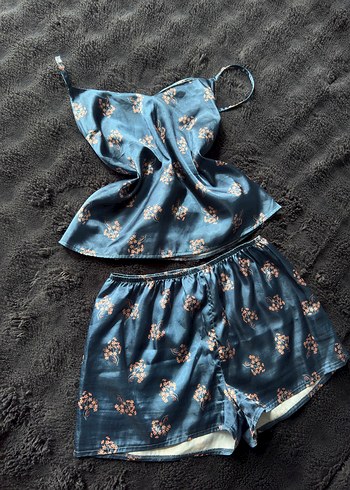 Mavi Desenli Mini İp Askılı Pijama Takımı