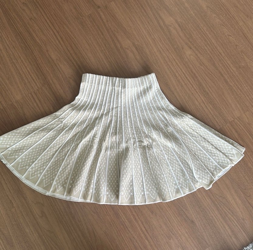 Bej Pilili Midi Triko Etek - Görsel 4