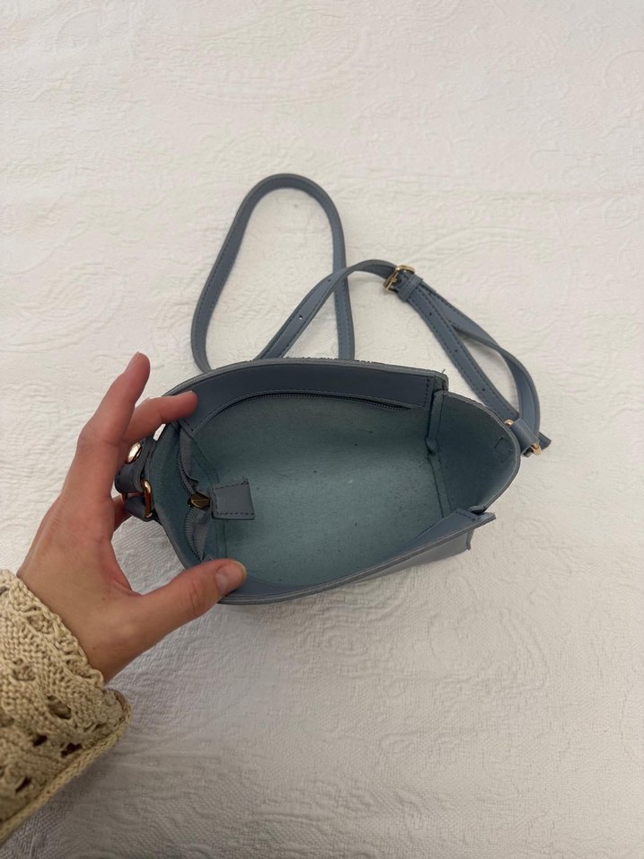 Mavi Deri Minimalist Kadın Çanta - Görsel 2