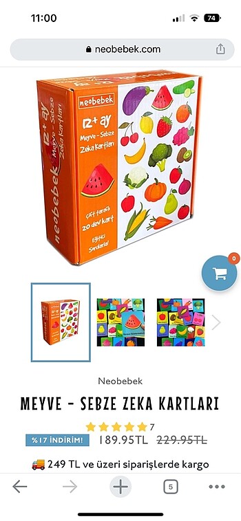 Beden Neobebek meyVe sebze zeka kartları
