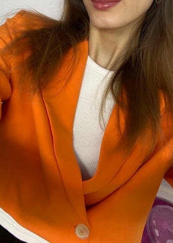 Turuncu Mini Kesim Kadın Blazer Ceket - Görsel 2