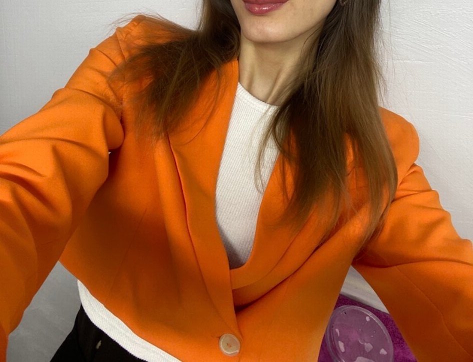 Turuncu Mini Kesim Kadın Blazer Ceket - Görsel 2