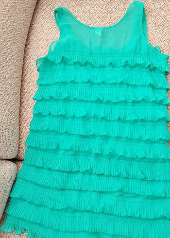 m Beden turkuaz Renk H&M Turkuaz Fırfırlı Mini parti Elbisesi M Beden
