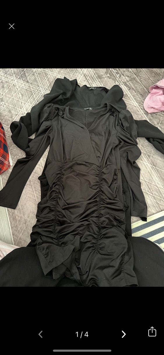 Bej V Yakalı Uzun Triko Elbise - Görsel 3