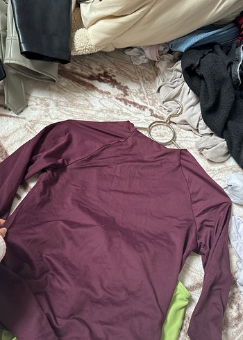 Bordo Hamile Boğazlı Uzun Kollu Tişört - Görsel 3