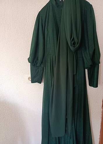 42 Beden yeşil Renk Tesettür abiye