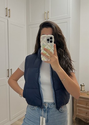 m Beden mavi Renk Mango Kadın Mavi Kolsuz Şişme Yelek