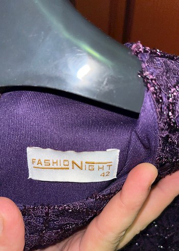 42 Beden mor Renk Uzun Kollu Mor Drapeli Uzun Abiye Elbise