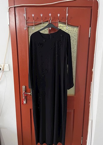 46 Beden Siyah Uzun Kollu Nakışlı Gotik Elbise