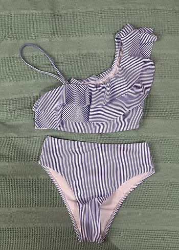 Mavi Çizgili Pilili Mini Bikini