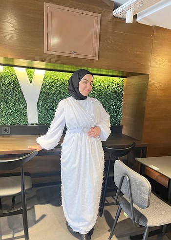 Beyaz Uzun Kollu Bohem Kadın Elbise - Görsel 9