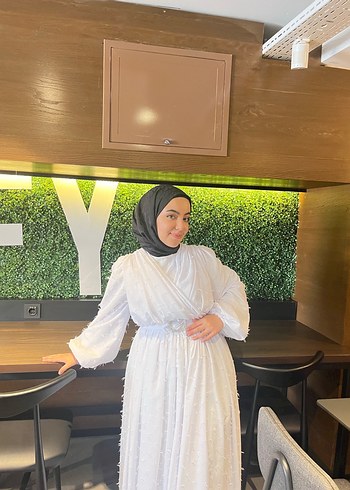 Beyaz Uzun Kollu Bohem Kadın Elbise - Görsel 10