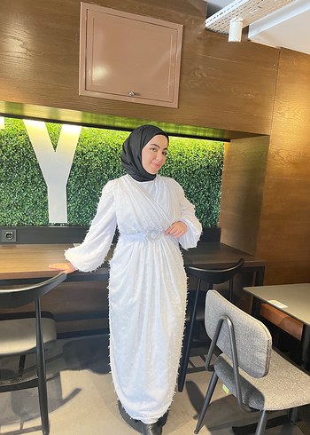 Beyaz Uzun Kollu Bohem Kadın Elbise - Görsel 8