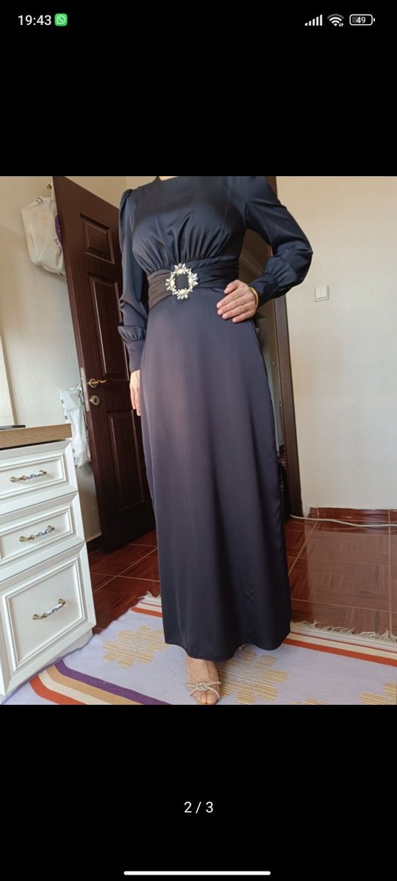 Siyah Kemerli Uzun Abiye Elbise - Görsel 2