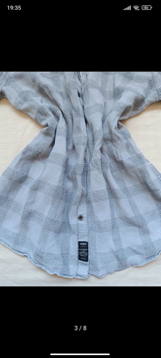Gri Erkek Keten Uzun Kollu Gömlek Mavi marka Gömlek vintage y2k - Görsel 2