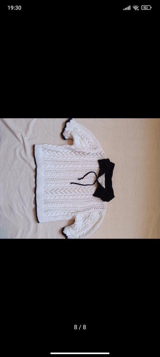 Kısa Kollu Örgü Beyaz Dantelli Yünlü Crop Tişört y2k vintage - Görsel 2