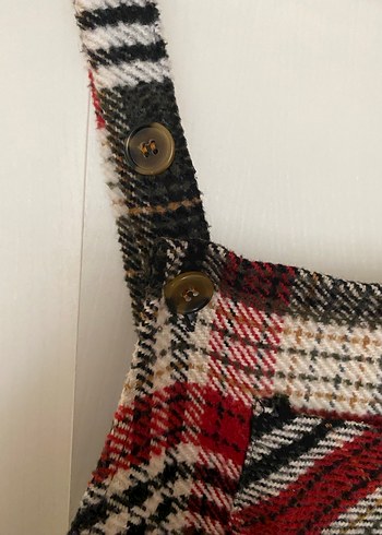 Bordo Ekose Desenli Kadın Kısa Tulum elbise - Görsel 3