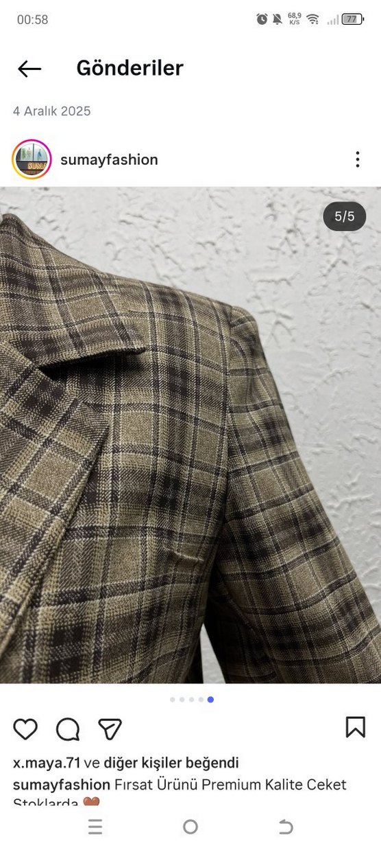 Düğmeli Kareli Kahverengi Kadın Blazer Ceket - Görsel 5