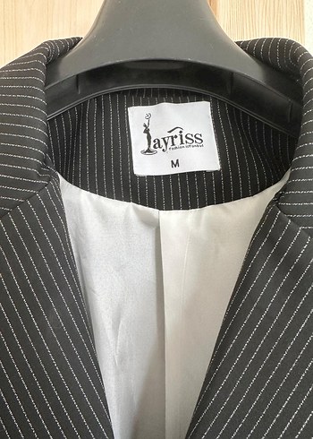 Düğmeli Gri Çizgili Kadın Blazer Ceket - Görsel 2