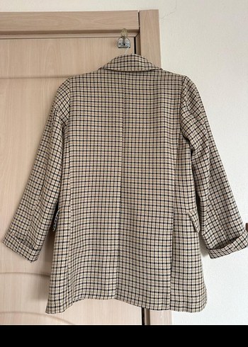 Bej Ekose Desenli Kadın Blazer Ceket - Görsel 3