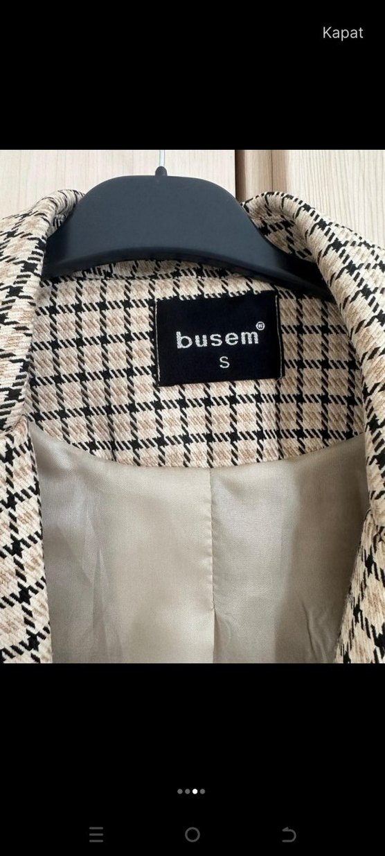 Bej Ekose Desenli Kadın Blazer Ceket - Görsel 2