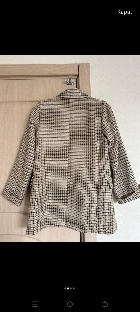 Bej Ekose Desenli Kadın Blazer Ceket - Görsel 3