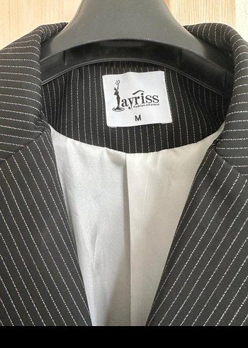 Düğmeli Çizgili Gri Kadın Blazer - Görsel 2