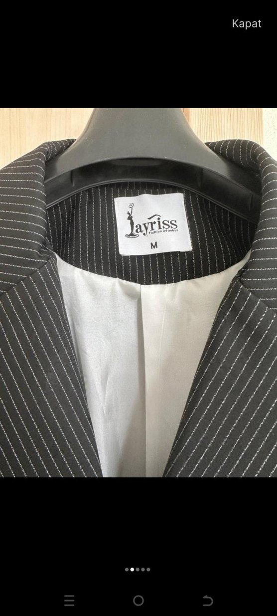 Düğmeli Çizgili Gri Kadın Blazer - Görsel 2