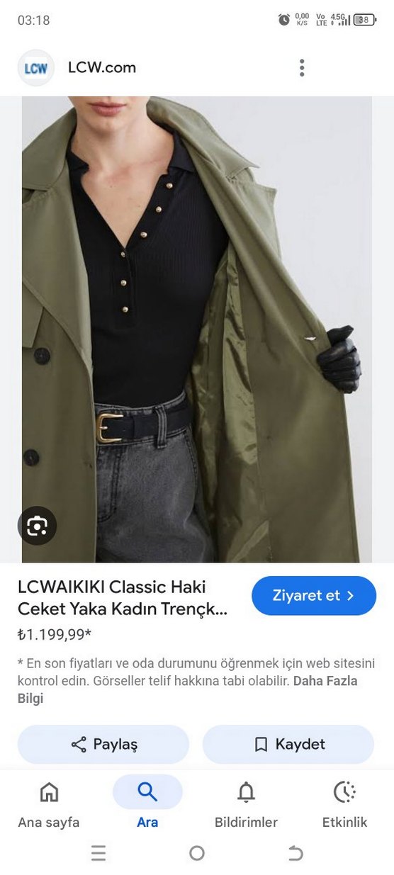 Kadın Haki Uzun Kesim Salaş Trençkot etiketli sıfır ürün - Görsel 4