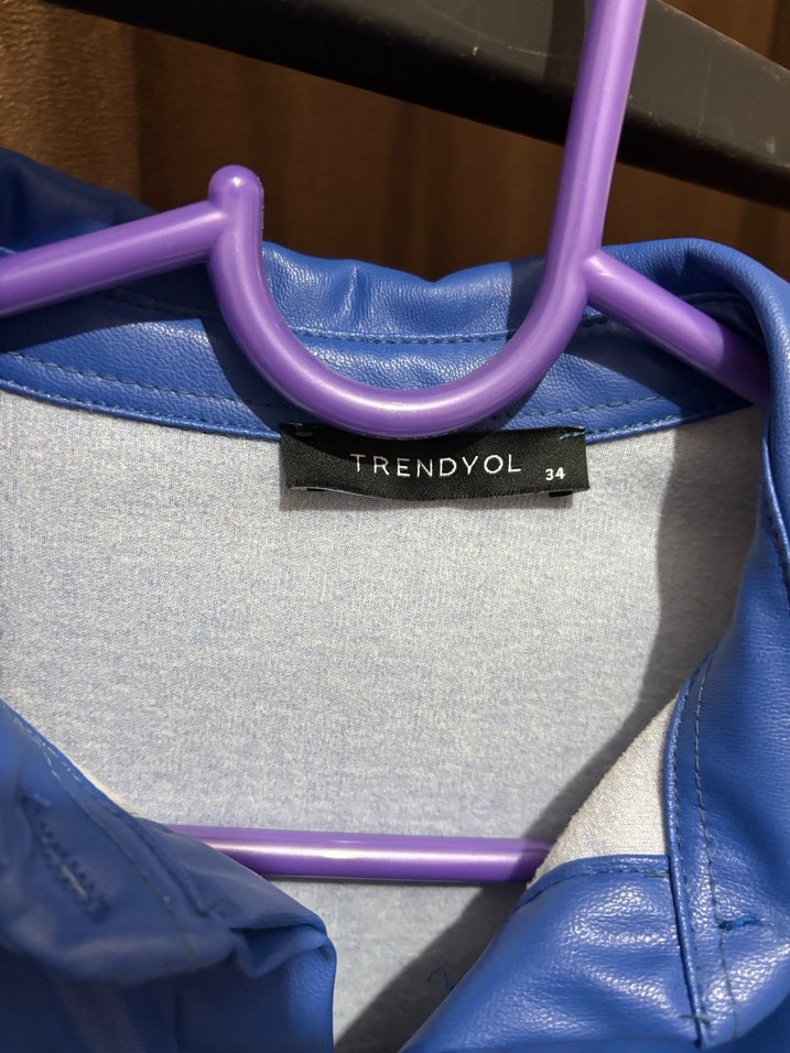 Mavi Deri Düğmeli cepli Mini tulum - Görsel 3