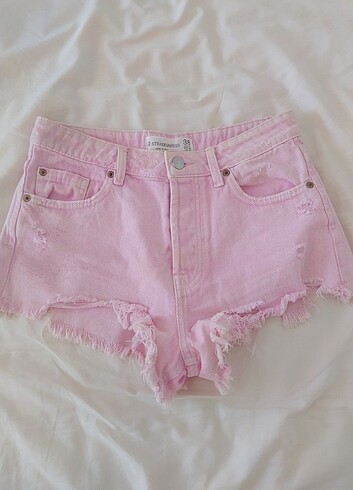 Stradivarius Pembe Denim Mini Şort 