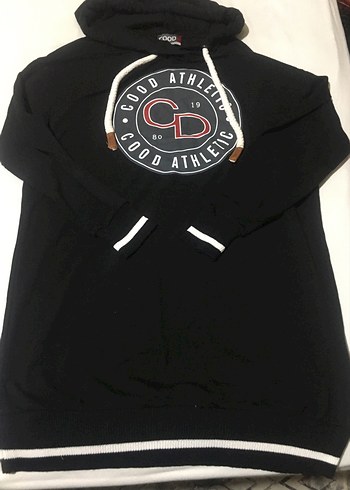 Siyah Baskılı Kapüşonlu Kadın Sweatshirt tunik