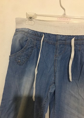 Kadın Mavi Bol Kesim Kemerli Midi Jean - Görsel 3