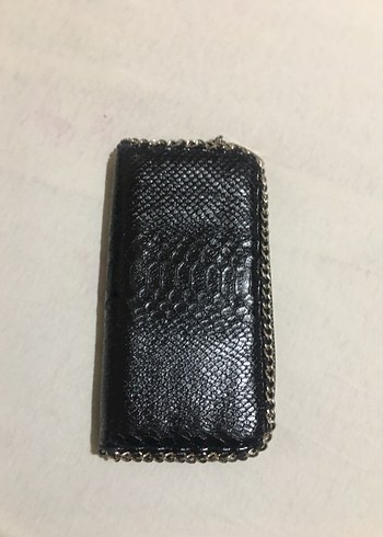 Zincir Detaylı Siyah Yılan Desenli Deri Kadın Cüzdanı - Görsel 2