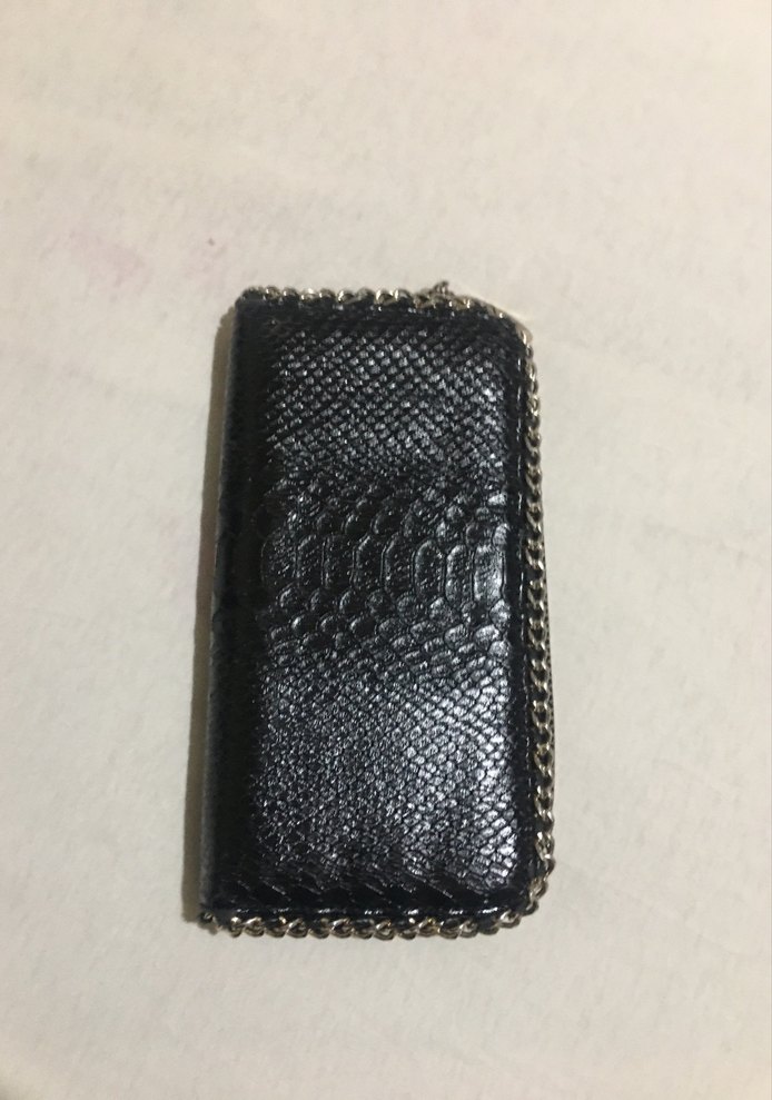 Zincir Detaylı Siyah Yılan Desenli Deri Kadın Cüzdanı - Görsel 2