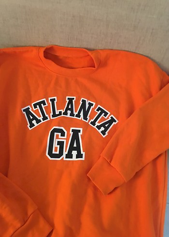 Turuncu Atlanta Baskılı Kadın Sweatshirt - Görsel 2