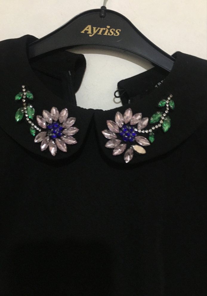 Nakışlı Siyah Midi Elbise - Görsel 2