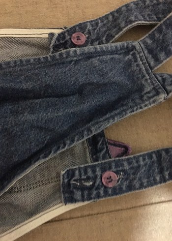 Kız Çocuk Pembe Drapeli kot Elbise - Görsel 7