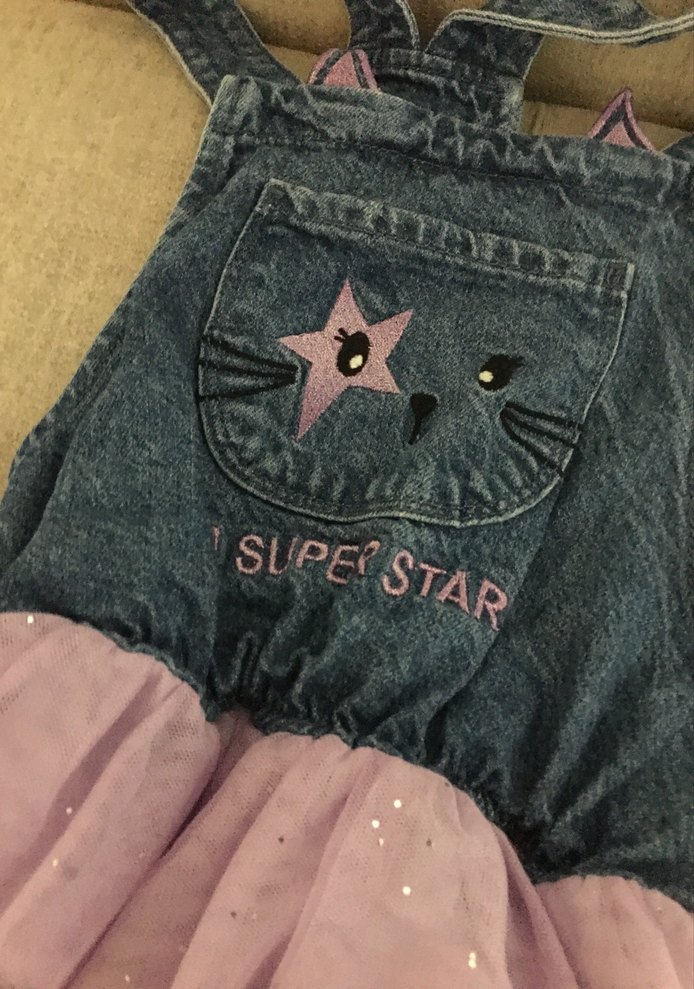 Kız Çocuk Pembe Drapeli kot Elbise - Görsel 3