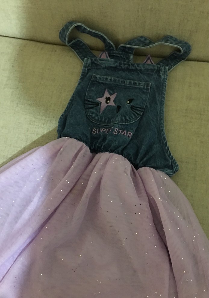 Kız Çocuk Pembe Drapeli kot Elbise - Görsel 2