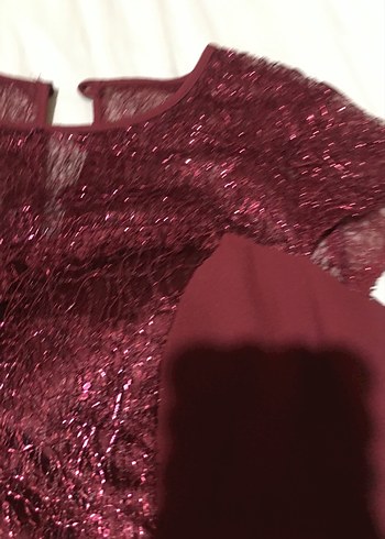 A9-Bordo Simli Abiye Elbise - Görsel 4