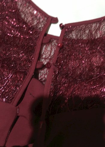 A9-Bordo Simli Abiye Elbise - Görsel 7