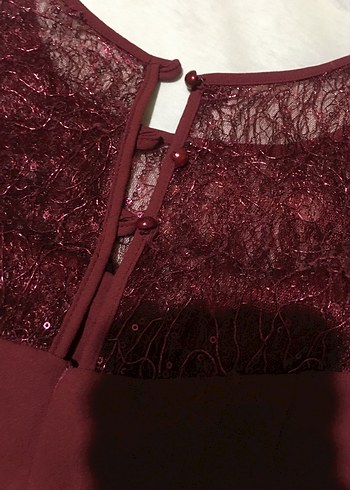 A9-Bordo Simli Abiye Elbise - Görsel 8