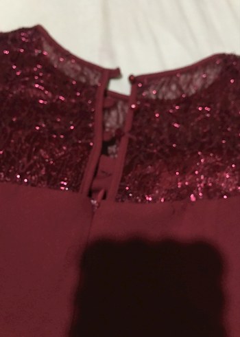 A9-Bordo Simli Abiye Elbise - Görsel 5