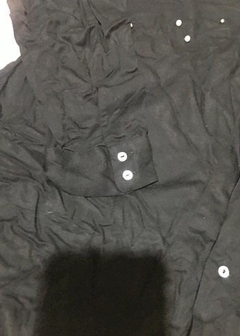 A9-Siyah Parlak Taşlı Düğmeli Kadın Gömlek - Görsel 3